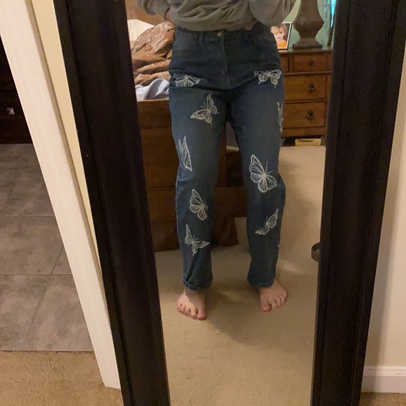 SHEIN Jeans Blue Denim Butterfly Pants Poshmark